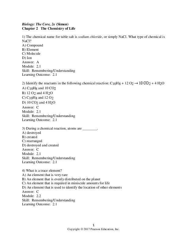 Biology: The Core 2nd Edition Test Bank