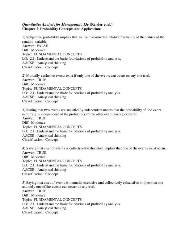 Quantitative Analysis for Management 13th Edition Test Bank