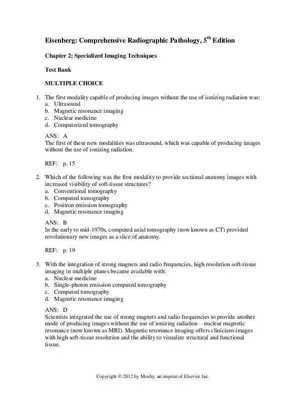 Comprehensive Radiographic Pathology 5th Edition Test Bank