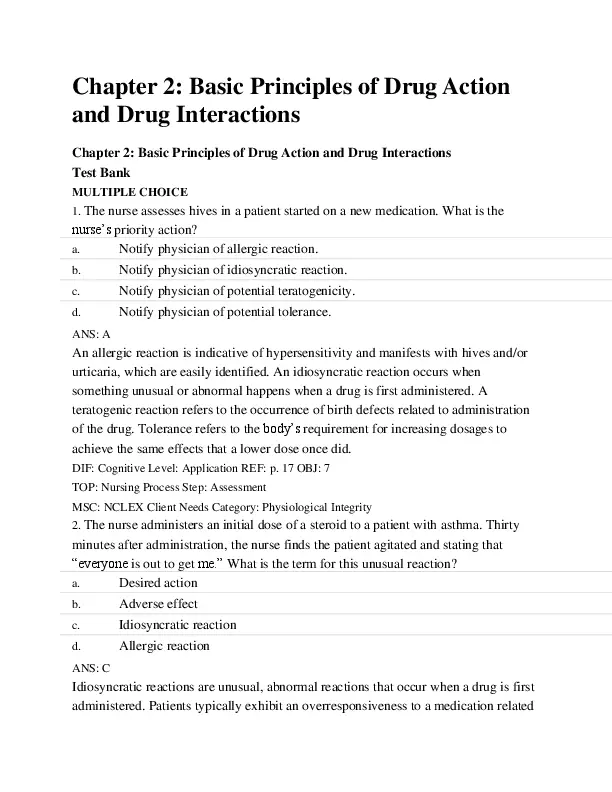 Test Bank For Basic Pharmacology For Nurses, 16e, 16th Edition