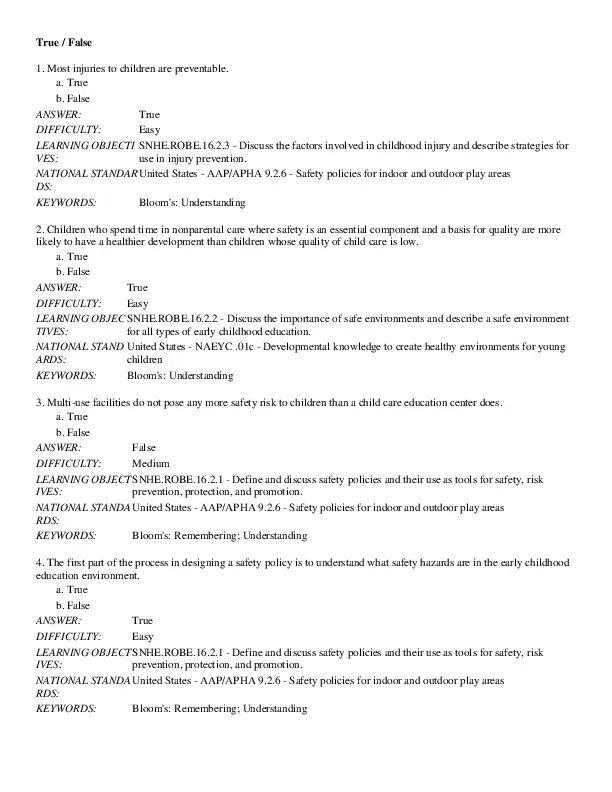 Safety, Nutrition and Health in Early Education 6th Edition Test Bank