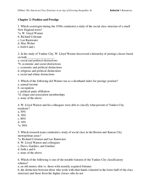 The American Class Structure in an Age of Growing Inequality Ninth Edition Test Bank