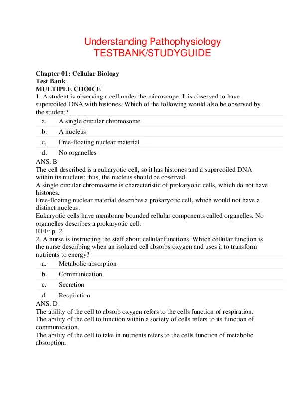 Understanding Pathophysiology 6th Edition Test Bank