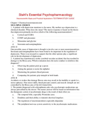 Stahl’s Essential Psychopharmacology: Neuroscientific Basis and Practical Applications 4th Edition Test Bank