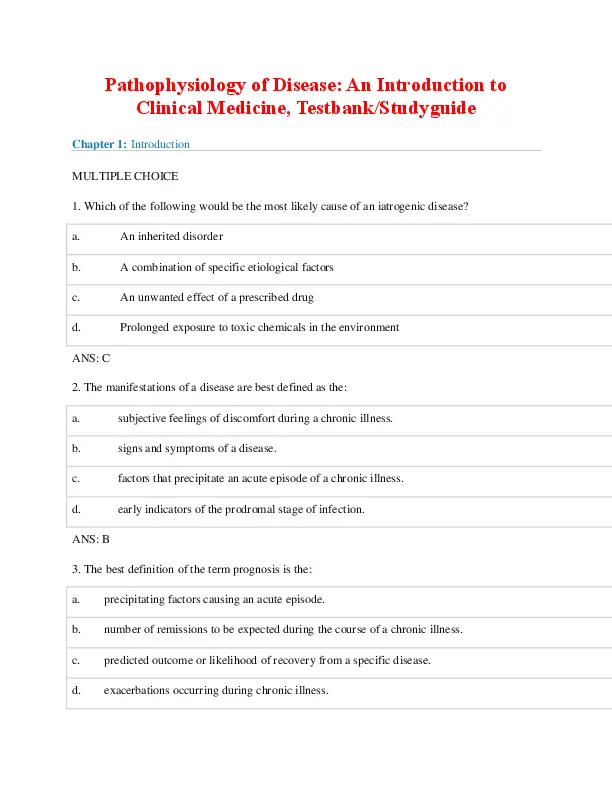 Pathophysiology of Disease: An Introduction to Clinical Medicine 8th Edition Test Bank