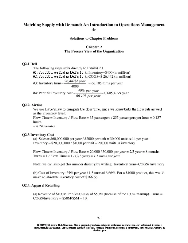 Solution Manual For Matching Supply with Demand: An Introduction to Operations Management, 4th Edition