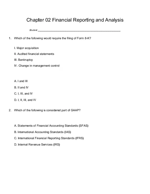 Test Bank for Financial Statement Analysis, 11th Edition