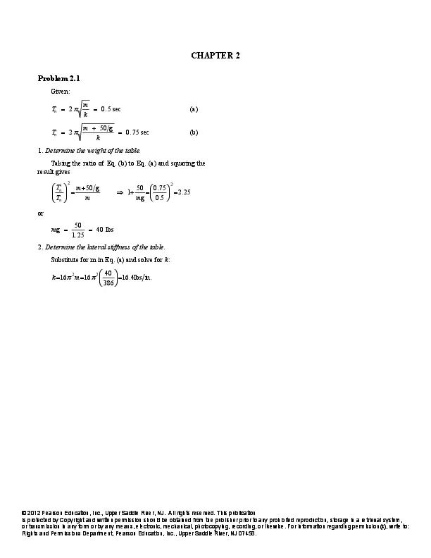 Solution Manual For Dynamics of Structures, 4th Edition