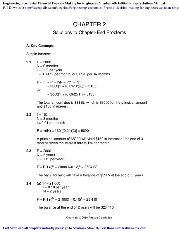 Solution Manual for Engineering Economics Financial Decision Making for Engineers, 6th Edition