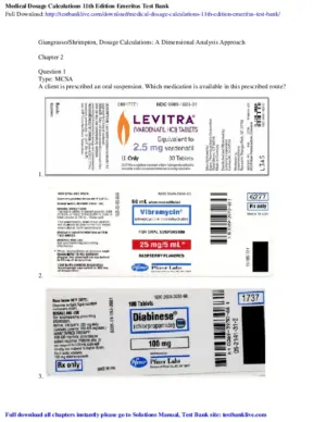 Test Bank for Medical Dosage Calculations, 11th Edition