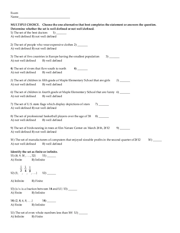 Test Bank for A Survey of Mathematics with Applications, 10th Edition