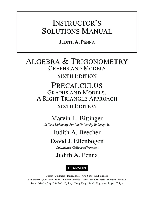 Solution Manual for Precalculus: Graphs and Models, A Right Triangle Approach, 6th Edition