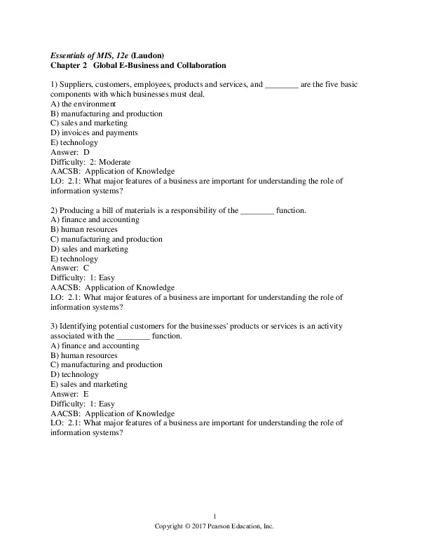 Test Bank for Essentials of MIS, 12th Edition