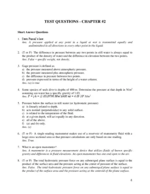 Test Bank for Fundamentals of Hydraulic Engineering Systems, 5th Edition