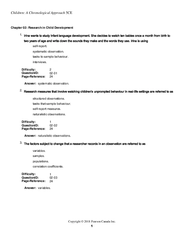 Children: A Chronological Approach, Fifth Canadian Edition Test Bank