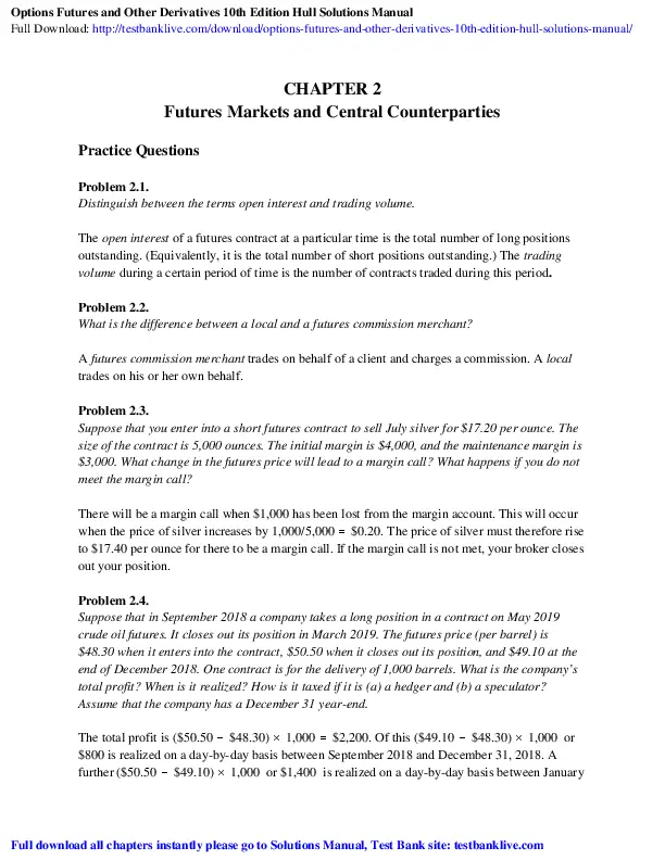 Solution Manual For Options, Futures, and Other Derivatives, 10th Edition