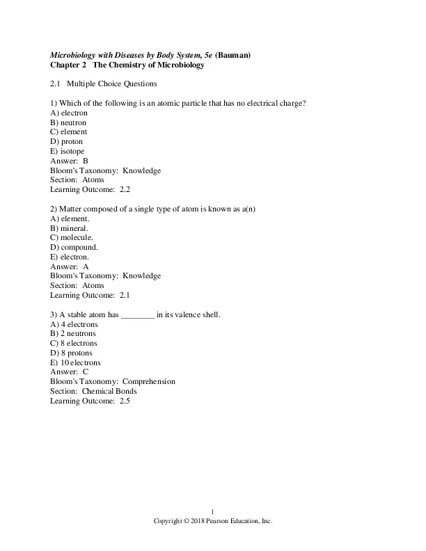 Test Bank for Microbiology with Diseases by Body System, 5th Edition