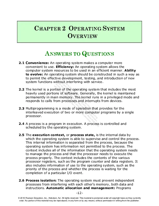 Solution Manual for Operating Systems: Internals and Design Principles, 9th Edition