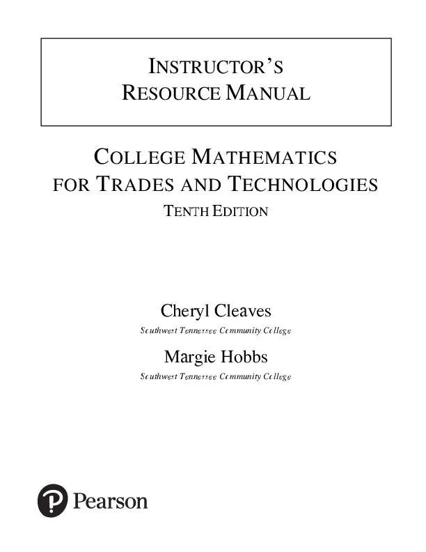 College Mathematics for Trades and Technologies, 10th Edition Solution Manual