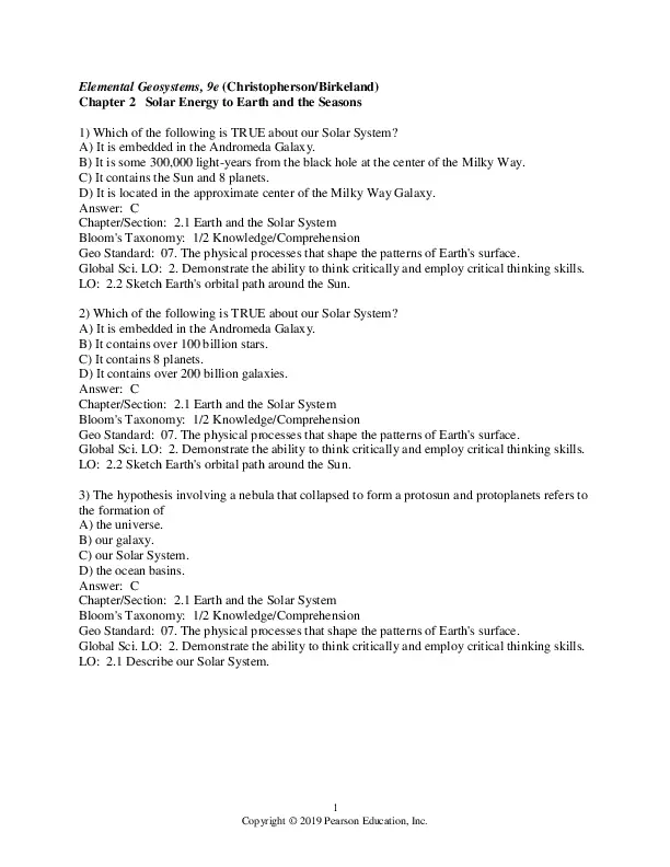 Test Bank for Elemental Geosystems, 9th Edition