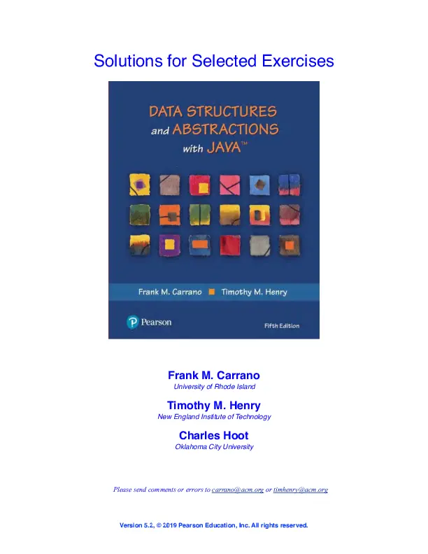 Solution Manual for Data Structures and Abstractions with Java, 5th Edition