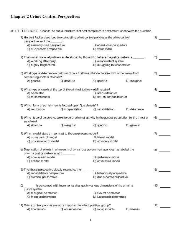 Test Bank for Crime Control In America: What Works, 4th Edition