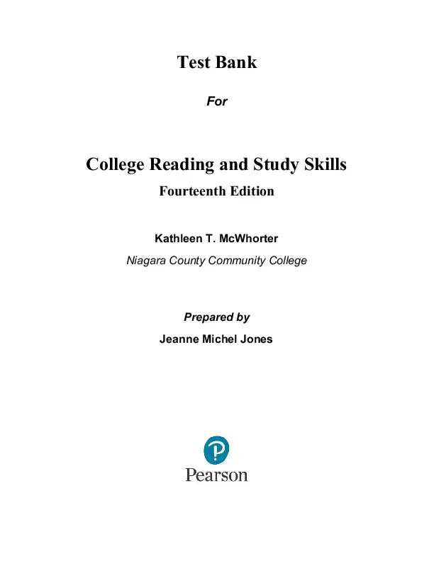 Test Bank for College Reading and Study Skills, 14th Edition