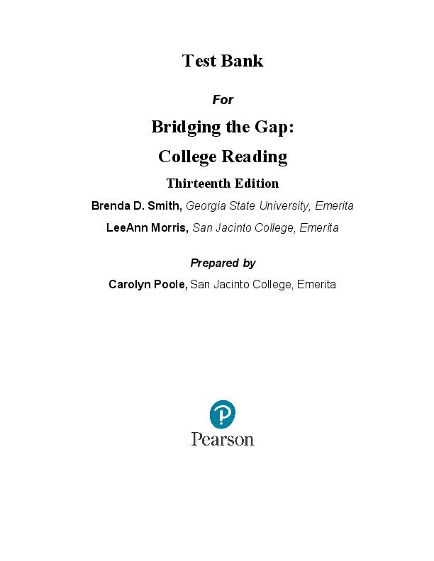 Test Bank for Improving Adolescent Literacy: Content Area Strategies At Work, 5th Edition