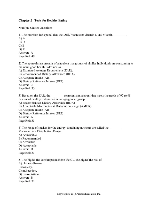 Test Bank For Nutrition and You, 5th Edition