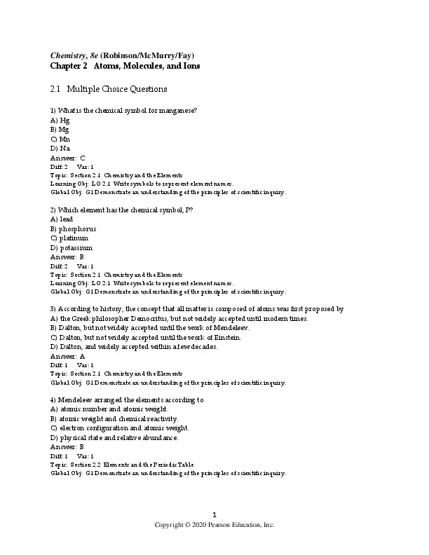 Test Bank For Chemistry, 8th Edition