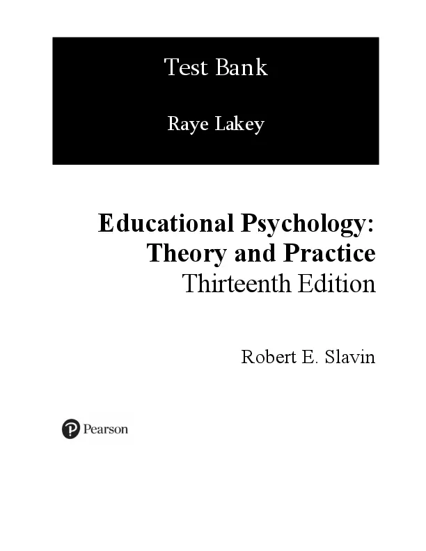 Test Bank for Educational Psychology: Theory and Practice, 13th Edition