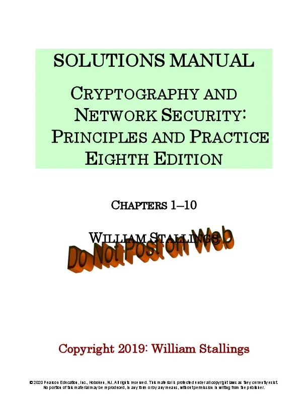 Solution Manual for Cryptography and Network Security: Principles and Practice, 8th Edition