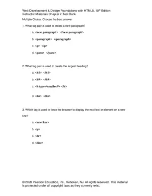 Test Bank for Companion Website for Web Development and Design Foundations with HTML5, 10th Edition