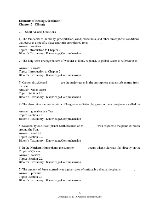 Test Bank For Elements of Ecology, 9th Edtion