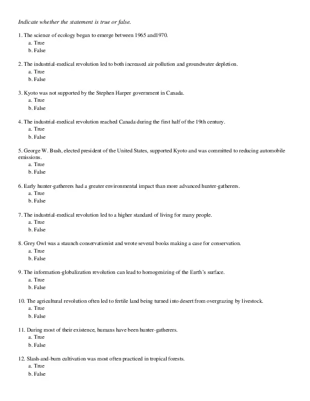 Living In The Environment, 4th Canadian Edition Test Bank