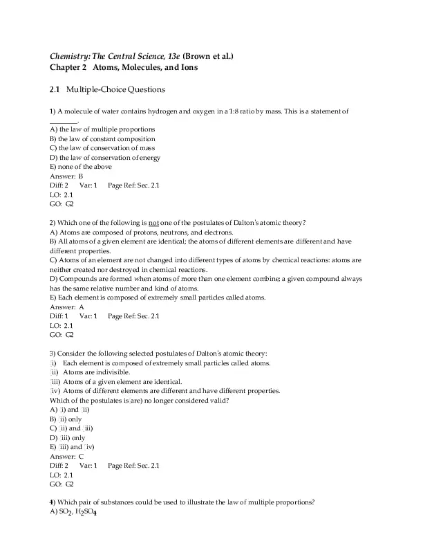 Chemistry: The Central Science, 13th Edition Test Bank