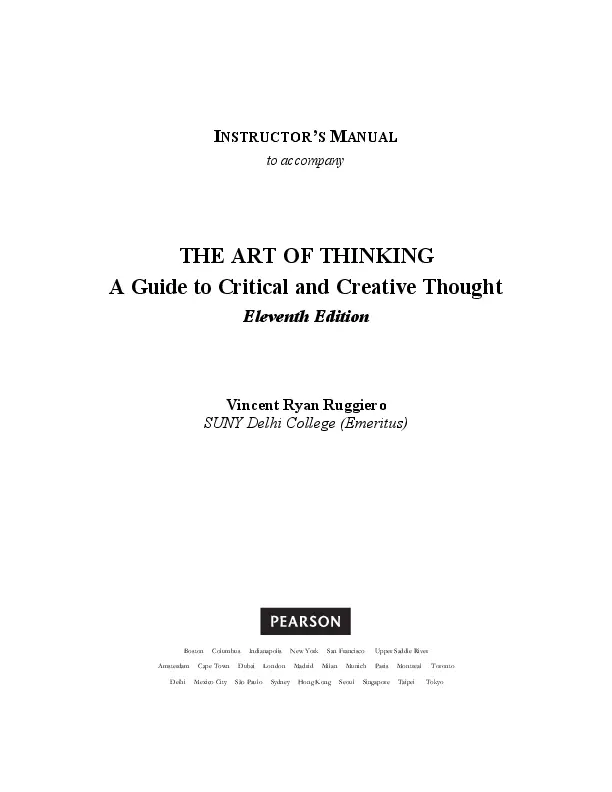 Solution Manual For Art of Thinking, The: A Guide to critical and Creative Thought, 11th Edition