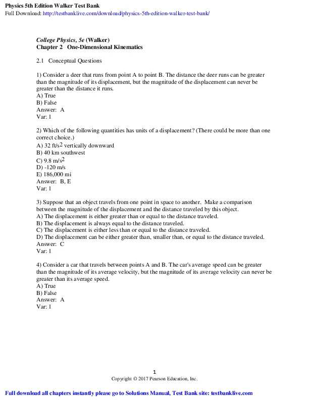 Test Bank for Physics, 5th Edition