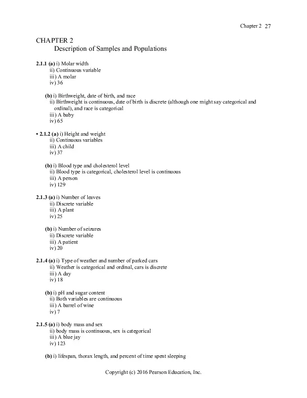 Solution Manual for Statistics for the Life Sciences, 5th Edition