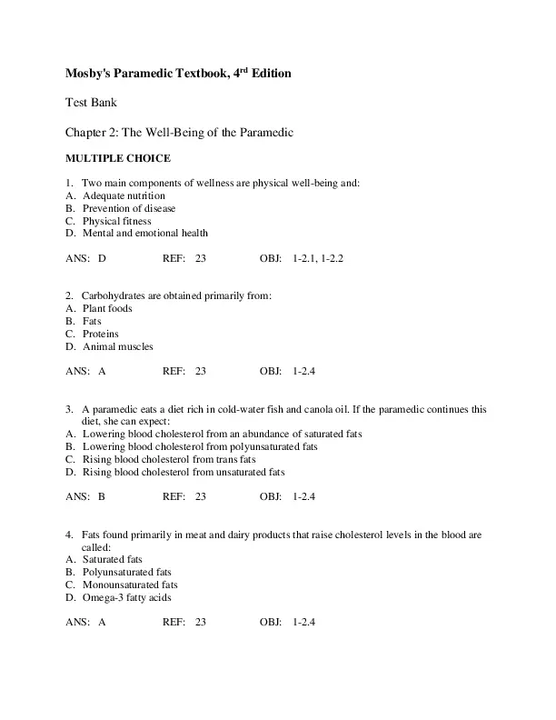 Test Bank For Mosby’s Paramedic Textbook, 4th Edition