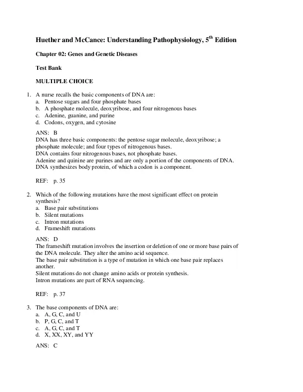 Understanding Pathophysiology, 5e (Huether, Understanding Pathophysiology), 5th Edition Test Bank