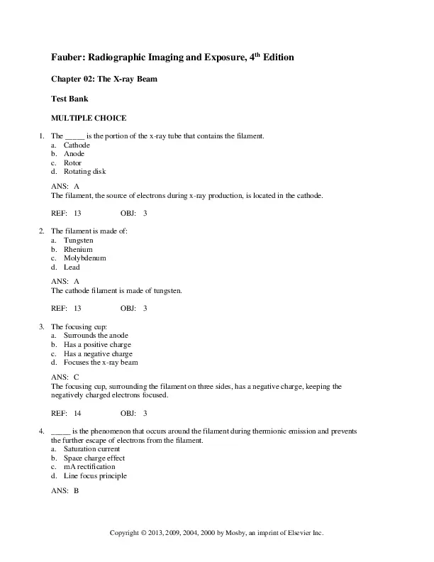 Test Bank For Radiographic Imaging and Exposure, 4th Edition
