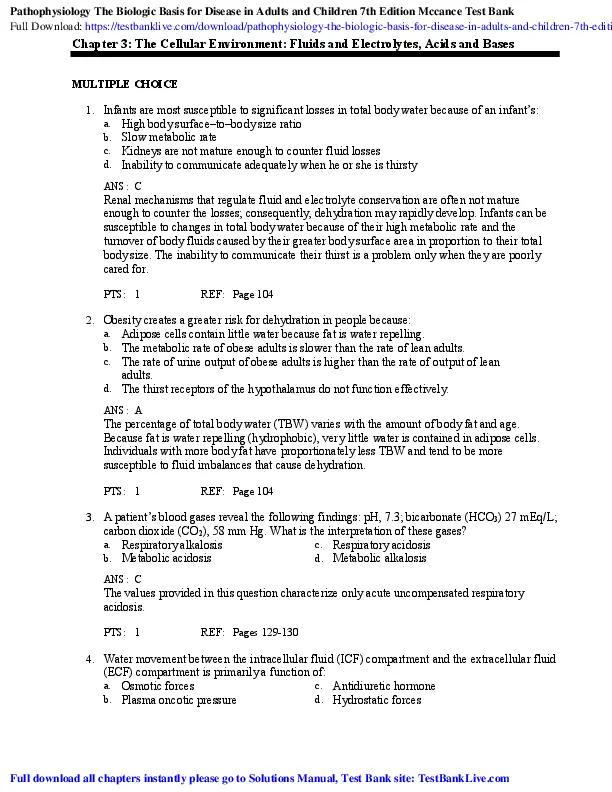 Pathophysiology: The Biologic Basis For Disease In Adults And Children, 7th Edition Test Bank