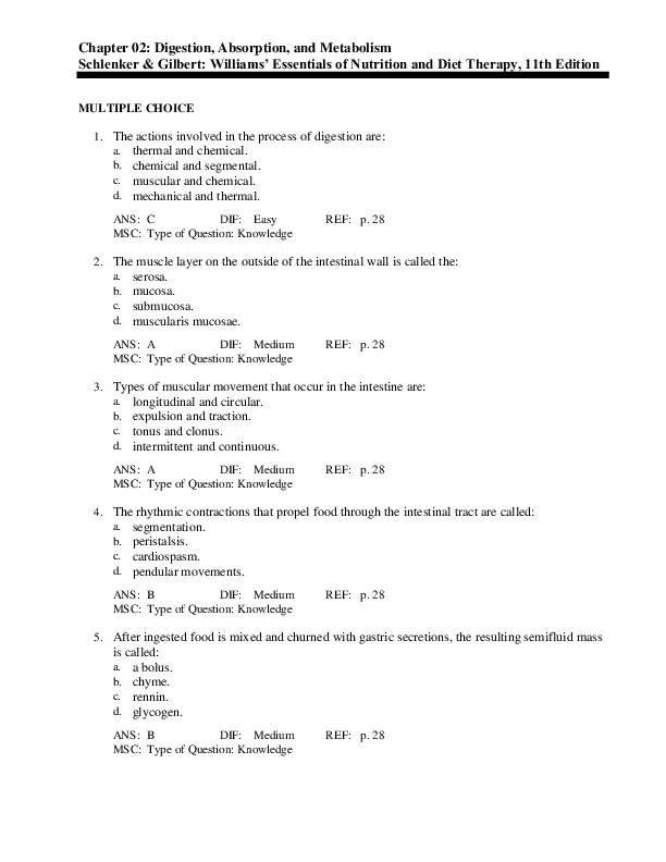 Williams’ Essentials Of Nutrition And Diet Therapy, 11th Edition Test Bank