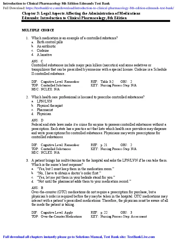 Introduction To Clinical Pharmacology, 8th Edition Test Bank