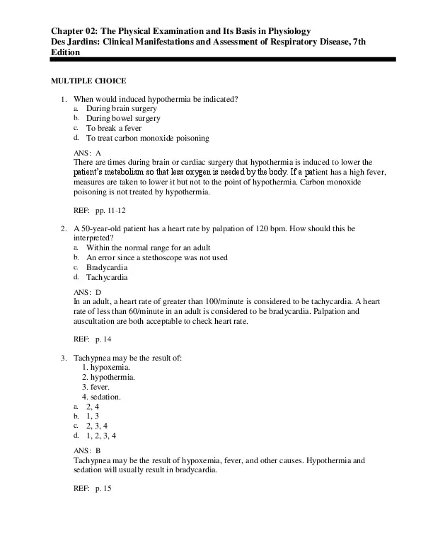 Clinical Manifestations And Assessment Of Respiratory Disease, 7th Edition Test Bank