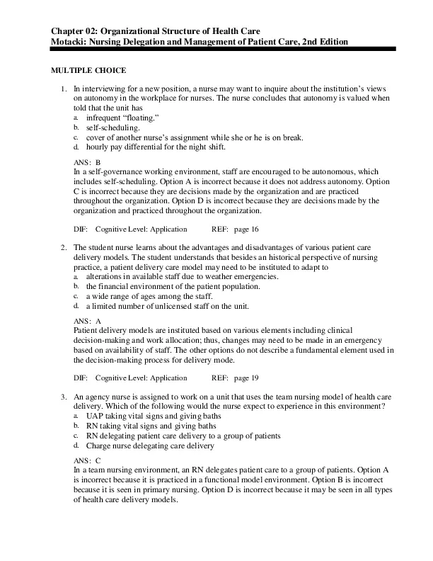 Nursing Delegation And Management Of Patient Care, 2nd Edition Test Bank