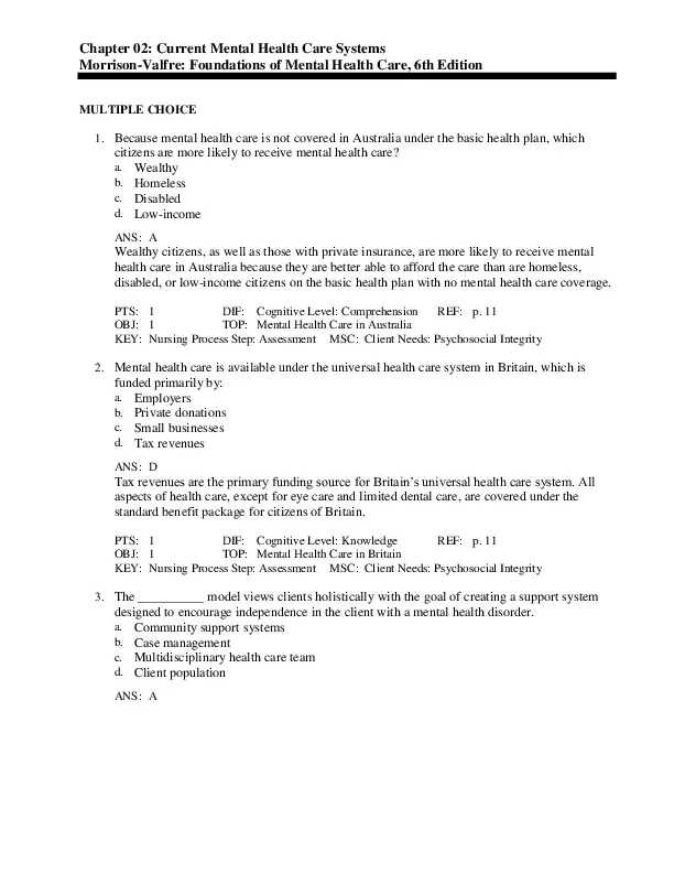 Foundations Of Mental Health Care, 6th Edition Test Bank