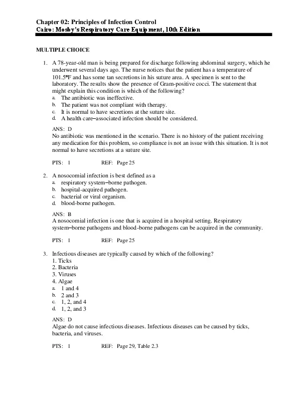 Test Bank For Mosby’s Respiratory Care Equipment, 10th Edition