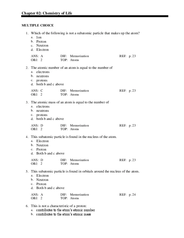 Test Bank for Structure And Function Of The Body, 16th Edition